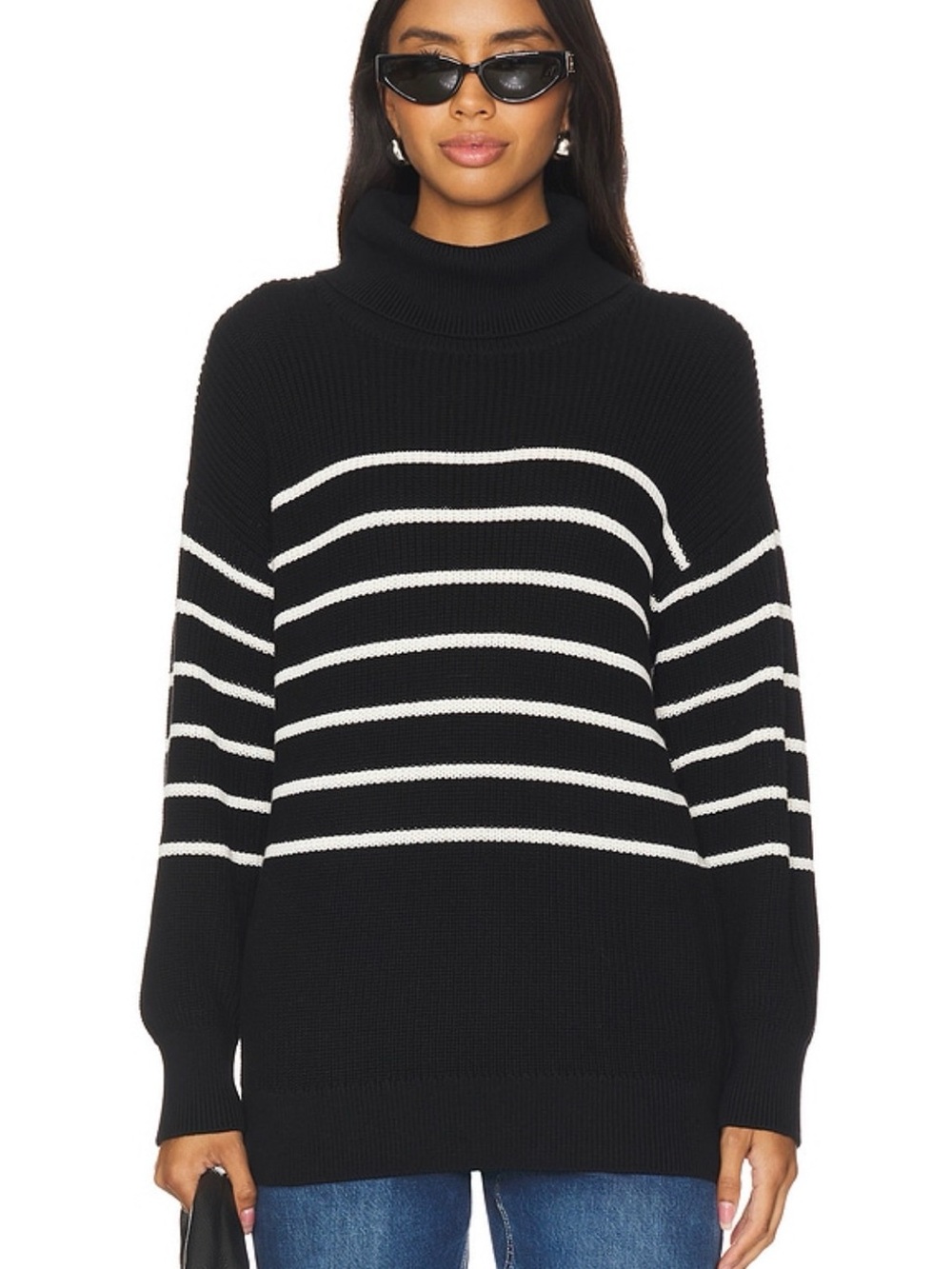 525 America Black & White Striped Turtleneck Sweater